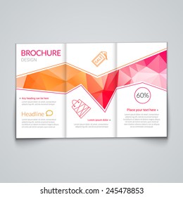 Tri-fold brochure design template with modern polygonal background on white
