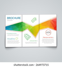 Tri-fold brochure design template with modern polygonal background on white