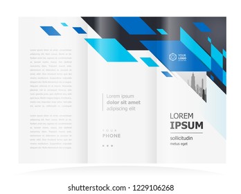 Tri-fold brochure design template stripes rhombus blue