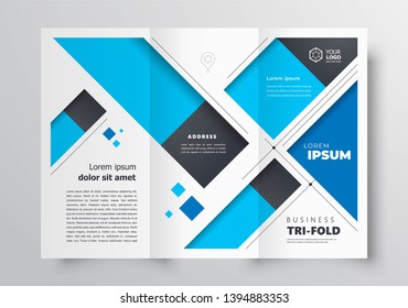 Tri-fold brochure design template stripes blue color business cover