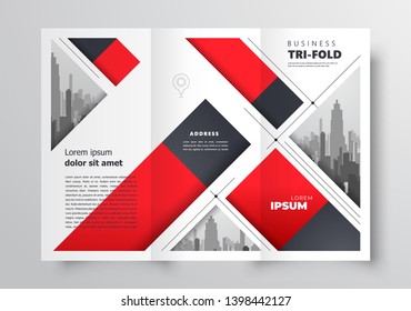 Tri-fold brochure design template stripes red color business cover