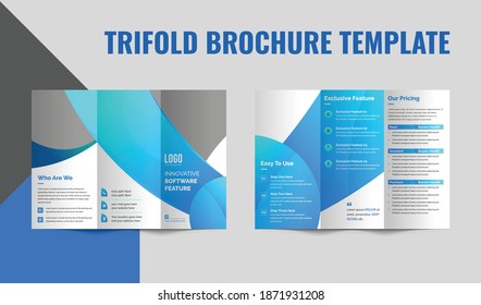 Trifold brochure design template. IT or technology corporate trifold brochure template
