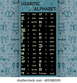 Tri-fold brochure design with Ugaritic alphabet
