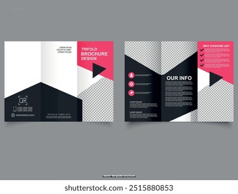 Trifold Brochure flyer. Red and Black Company Profile Design Business Brochure Layout Template