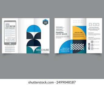 Trifold brochure with geometric shapes in a funk style. For use in Presentation, Flyer and Leaflet, Cards, Landing, Website Design.