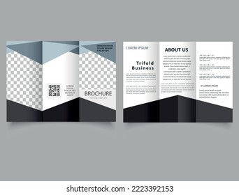 Trifold brochure with gray and black triangles. Catalog Vector Template. Vector.