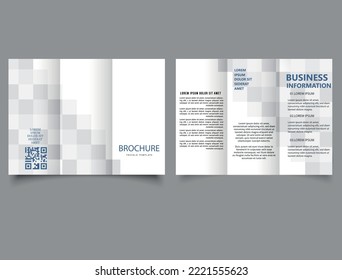 Trifold brochure with gray squares. Catalog Vector Template. Vector.