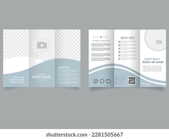 Folleto triplicado con olas grises. Diseño vectorial de tres pliegues creativo y profesional. Archivo vector.