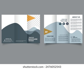 Trifold brochure with gray waves. Trifold Travel Brochure Template.