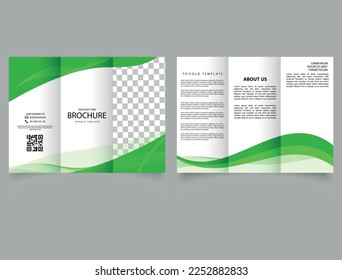 Trifold brochure with green waves. Background for presentation. Spring design.