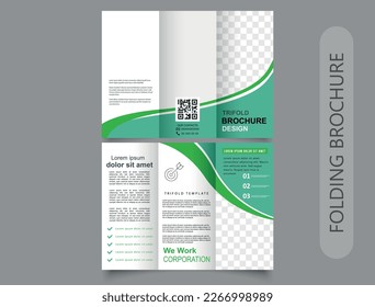 Trifold brochure with green waves. Background for presentation. Spring design.