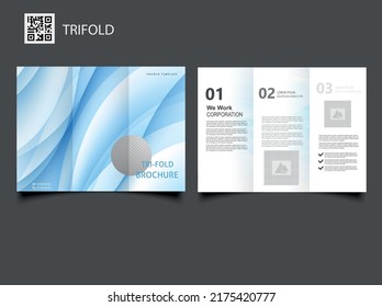 TRI-FOLD brochure with light blue waves. Blue motion tri-fold brochure design with lines