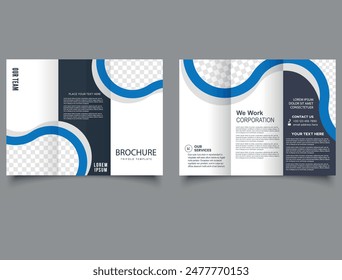 Trifold brochure with lines. Professional corporate modern blue multipurpose tri-fold brochure .