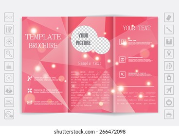 Tri-Fold Brochure mock up design. Polygonal background with shiny elements. Corporate Business Store