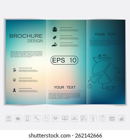 Tri-Fold Brochure mock up vector design. Smooth unfocused bokeh background. Corporate Business Style