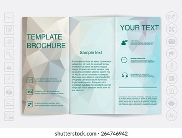 Tri-Fold Brochure mock up vector design. Polygonal background. Corporate Business Style