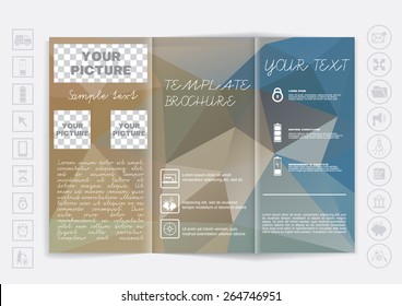 Tri-Fold Brochure mock up vector design. Polygonal background. Corporate Business Style