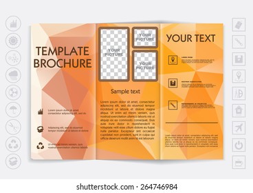 Tri-Fold Brochure mock up vector design. Polygonal background. Corporate Business Style
