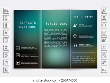 Tri-Fold Brochure mock up vector design. Blur background. Corporate Business Style