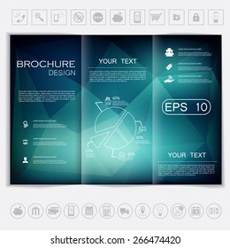 Tri-Fold Brochure mock up vector design. Polygonal background background. Corporate Business Style