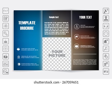 Tri-Fold Brochure mock up vector design. Blur background. Corporate Business Style