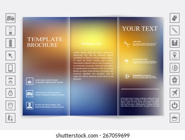 Tri-Fold Brochure mock up vector design. Blur background. Corporate Business Style