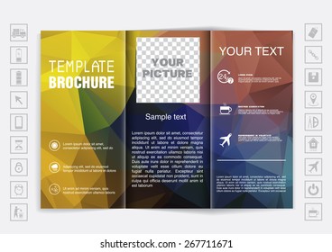Tri-Fold Brochure mock up vector design. Polygonal background. Corporate Business Style