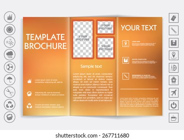 Tri-Fold Brochure mock up vector design. Blur background. Corporate Business Style