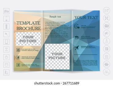 Tri-Fold Brochure mock up vector design. Polygonal background. Corporate Business Style