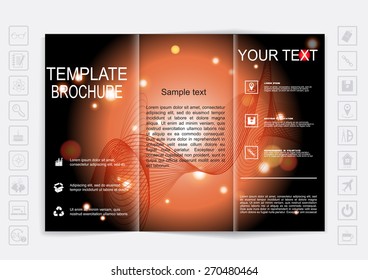 Tri-Fold Brochure mock up vector design. background with shiny elements.  Corporate Business Style