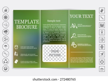 Tri-Fold Brochure mock up vector design. Blur background. Corporate Business Style
