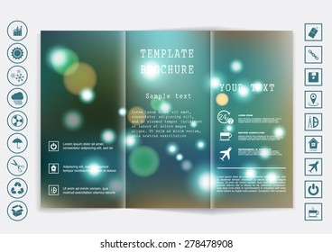 Tri-Fold Brochure mock up vector design. Smooth unfocused bokeh background. Corporate Business Style