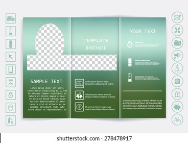 Tri-Fold Brochure mock up vector design. Smooth unfocused bokeh background. Corporate Business Style