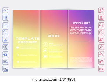 Tri-Fold Brochure mock up vector design. Smooth unfocused bokeh background. Corporate Business Style
