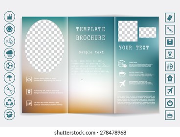 Tri-Fold Brochure mock up vector design. Smooth unfocused bokeh background. Corporate Business Style