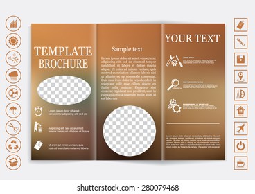 Tri-Fold Brochure mock up vector design. Smooth unfocused bokeh background. Corporate Business Style