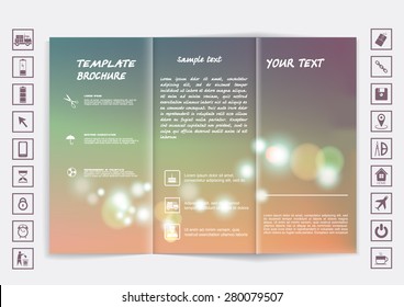 Tri-Fold Brochure mock up vector design. Smooth unfocused bokeh background. Corporate Business Style