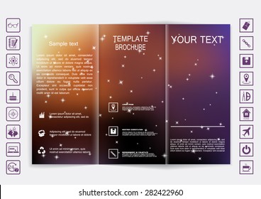Tri-Fold Brochure mock up vector design. Smooth unfocused bokeh background. Corporate Business Style