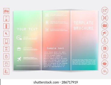 Tri-Fold Brochure mock up vector design. Smooth unfocused bokeh background. Corporate Business Style