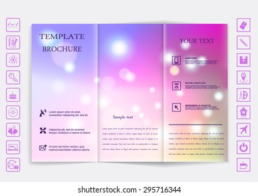 Tri-Fold Brochure mock up vector design. Smooth unfocused bokeh background. Corporate Business Style