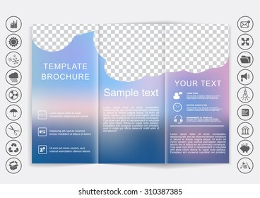 Tri-Fold Brochure mock up vector design. Smooth unfocused bokeh background. Corporate Business Style