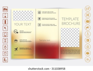 Tri-Fold Brochure mock up vector design. Smooth unfocused bokeh background. Corporate Business Style