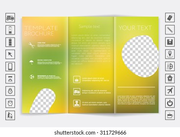Tri-Fold Brochure mock up vector design. Smooth unfocused bokeh background. Corporate Business Style
