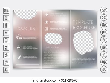 Tri-Fold Brochure mock up vector design. Smooth unfocused bokeh background. Corporate Business Style