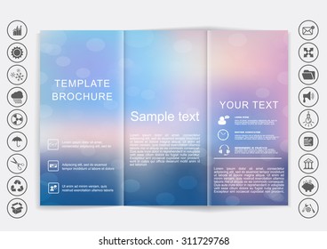 Tri-Fold Brochure mock up vector design. Smooth unfocused bokeh background. Corporate Business Style