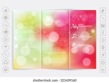 Tri-Fold Brochure mock up vector design. Smooth unfocused bokeh background. Corporate Business Style