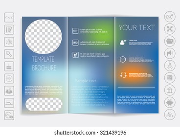 Tri-Fold Brochure mock up vector design. Smooth unfocused bokeh background. Corporate Business Style