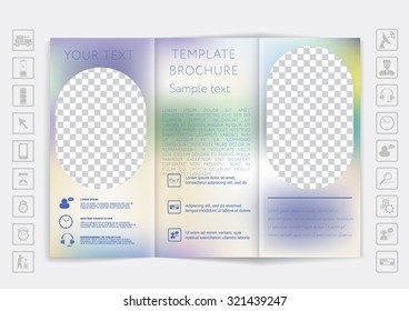 Tri-Fold Brochure mock up vector design. Smooth unfocused bokeh background. Corporate Business Style