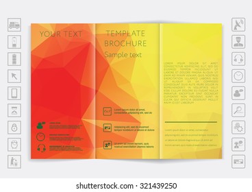 Tri-Fold Brochure mock up vector design. Smooth unfocused bokeh background. Corporate Business Style