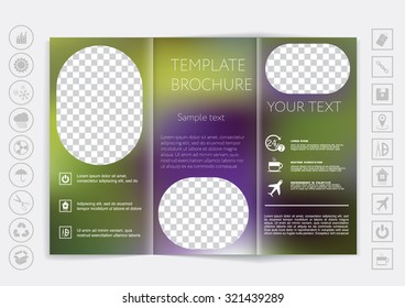 Tri-Fold Brochure mock up vector design. Smooth unfocused bokeh background. Corporate Business Style